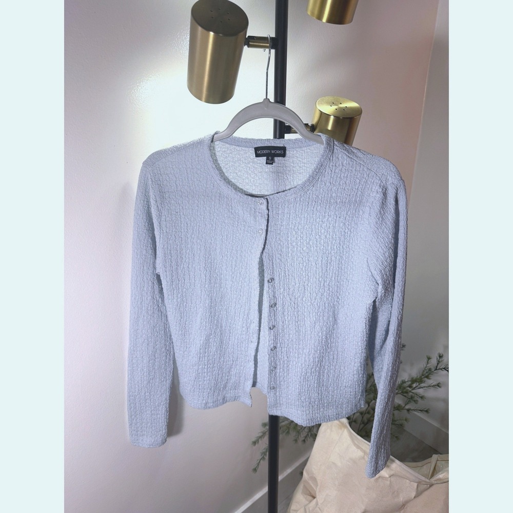 Modern Works 90s textured button cardigan parisian style basic classic SM light